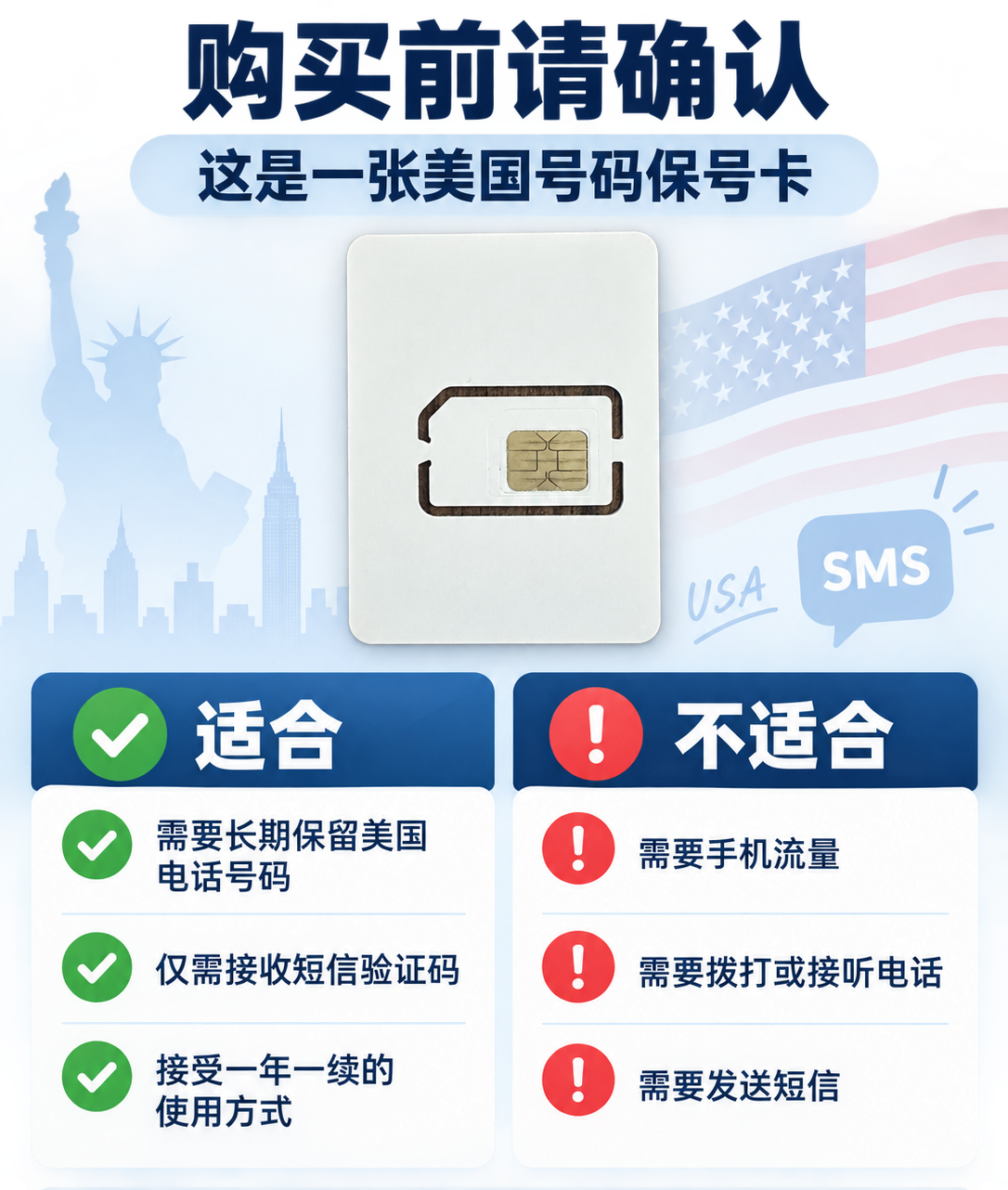 图片[1]-美国号码保号卡｜仅收短信｜一年可续费