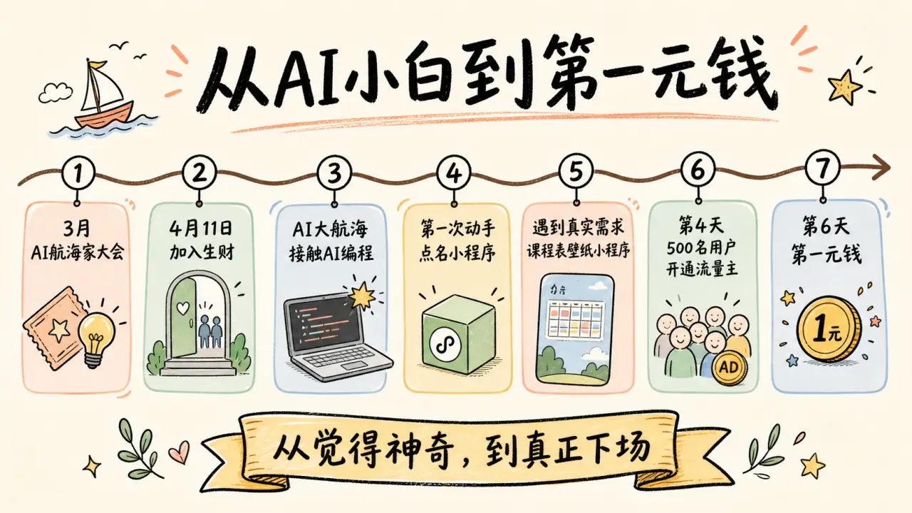 今年418加入生财的新人,我用 AI 做了个小程序,六天跑通并成功变现了 配图1